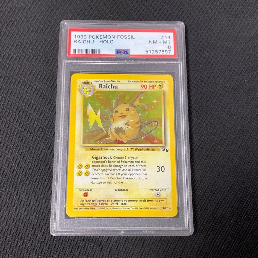 1999 raichu pokemon card Pokémon TCG Raichu #14/62 Unlimited Holo Rare - 1999 Fossil