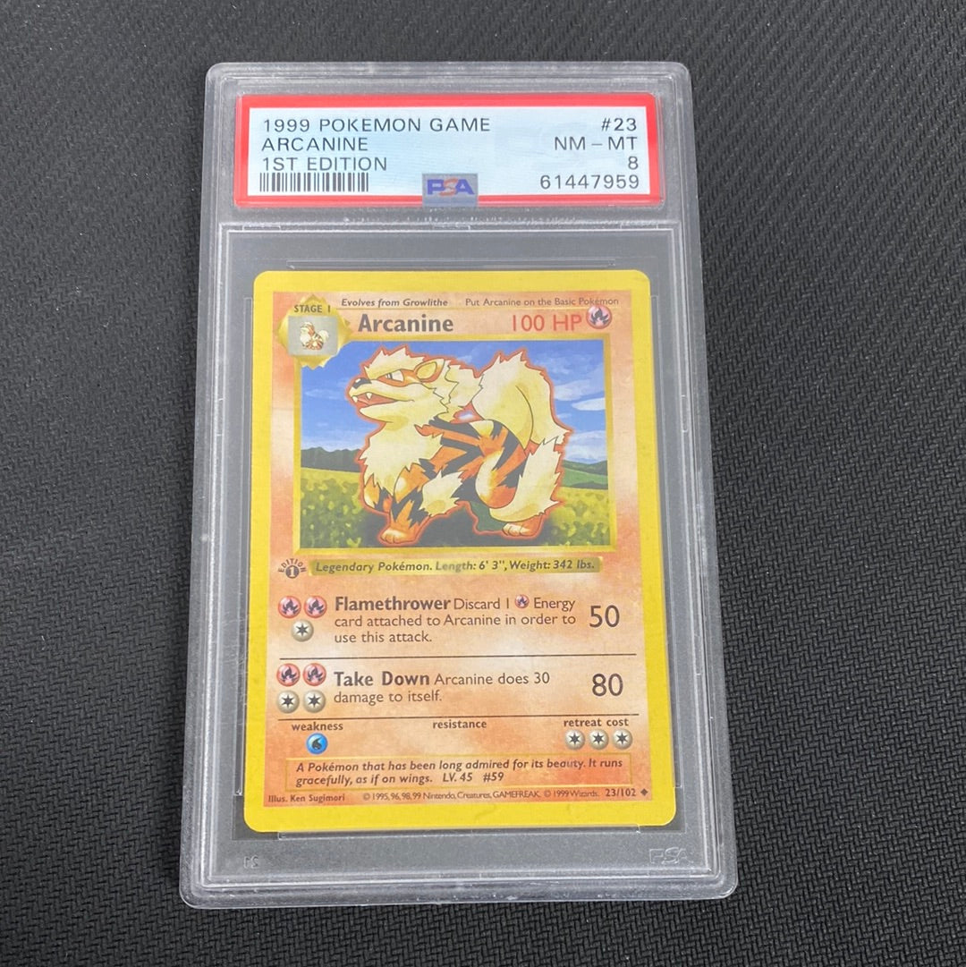 1999 POKEMON BASE SET 1ST EDITION ARCANINE CARD 23/102 PSA 8 NM-MT