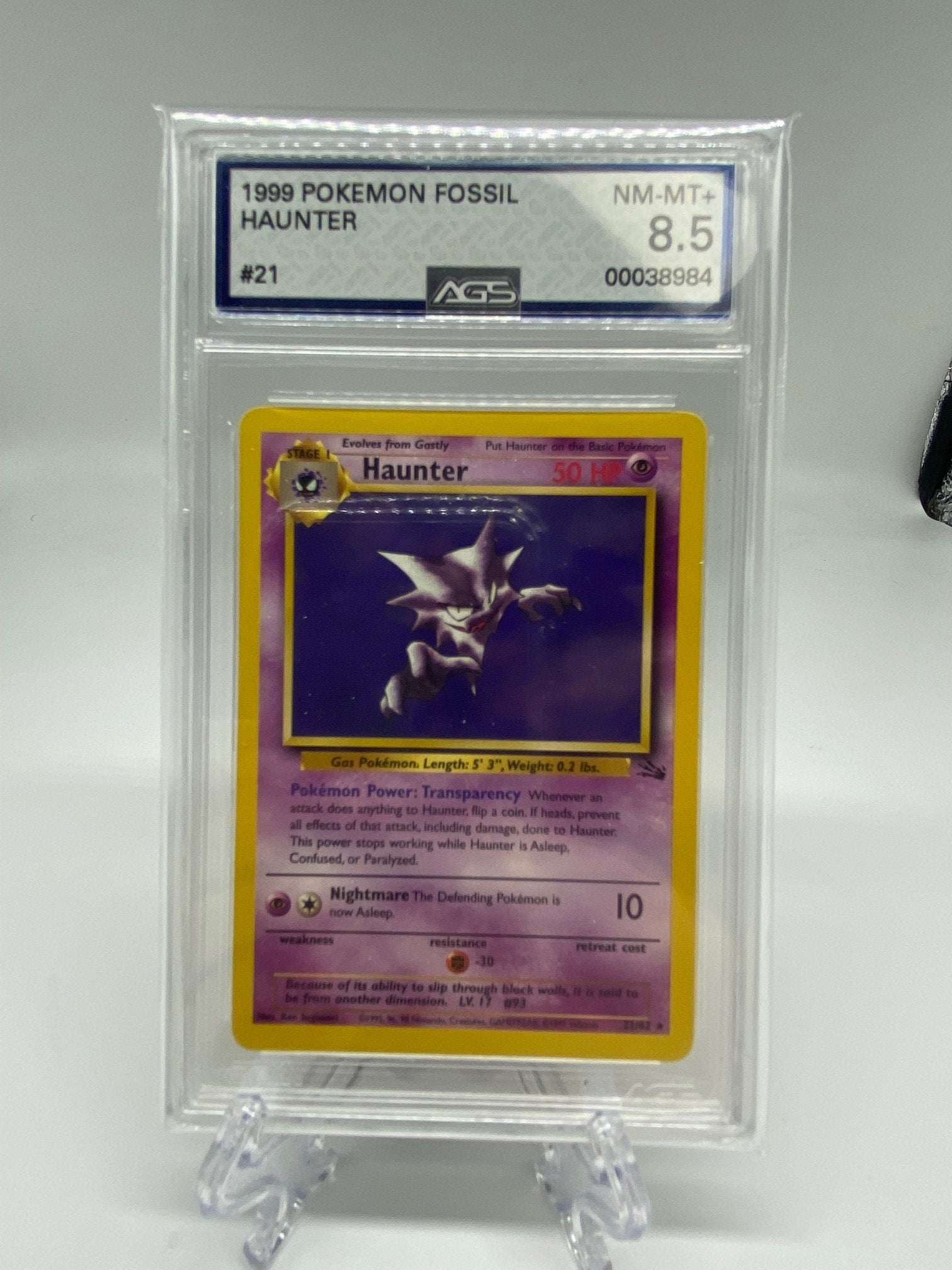 AGS Graded 1999 Pokmon Fossil Haunter 21/62 8.5 AGS Graded 1999 Pokmon Fossil Haunter 21/62 8.5