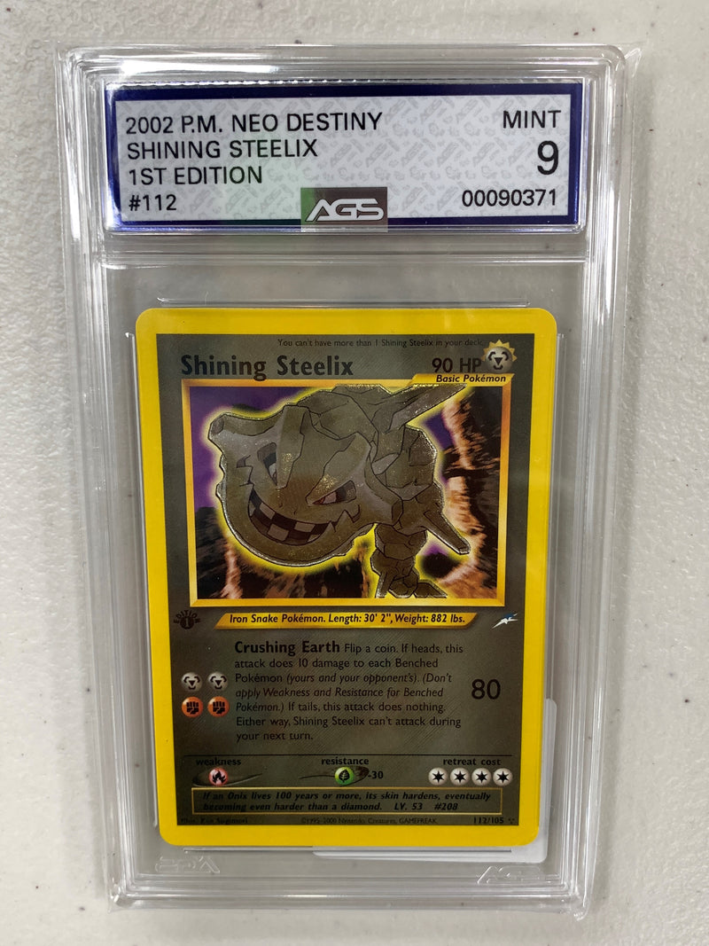 AGS Graded 2002 Pokemon 1st Edition Neo Destiny Shining Steelix  No. 112/105 9