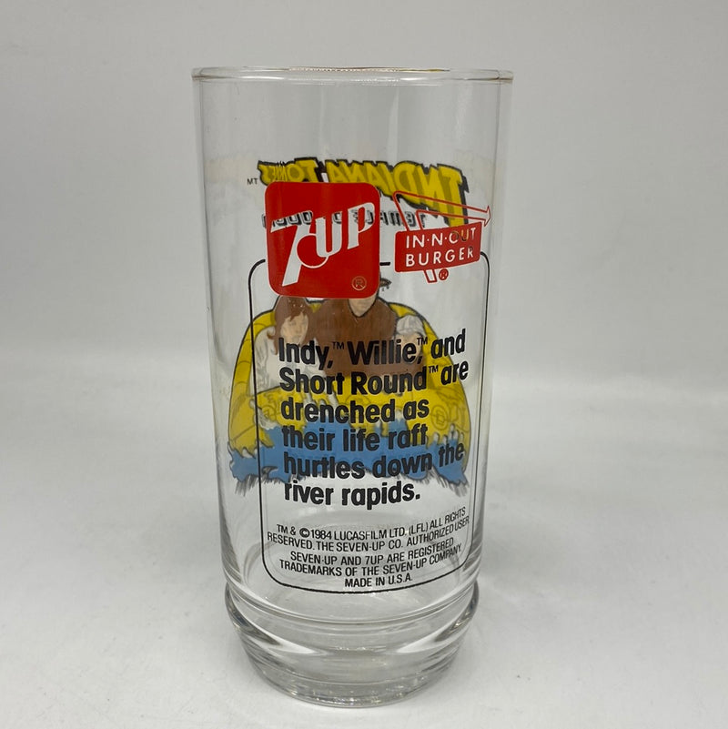 Vintage 1984 INDIANA JONES AND THE TEMPLE OF DOOM Raft 7-Up Glass Lucasfilm Ltd