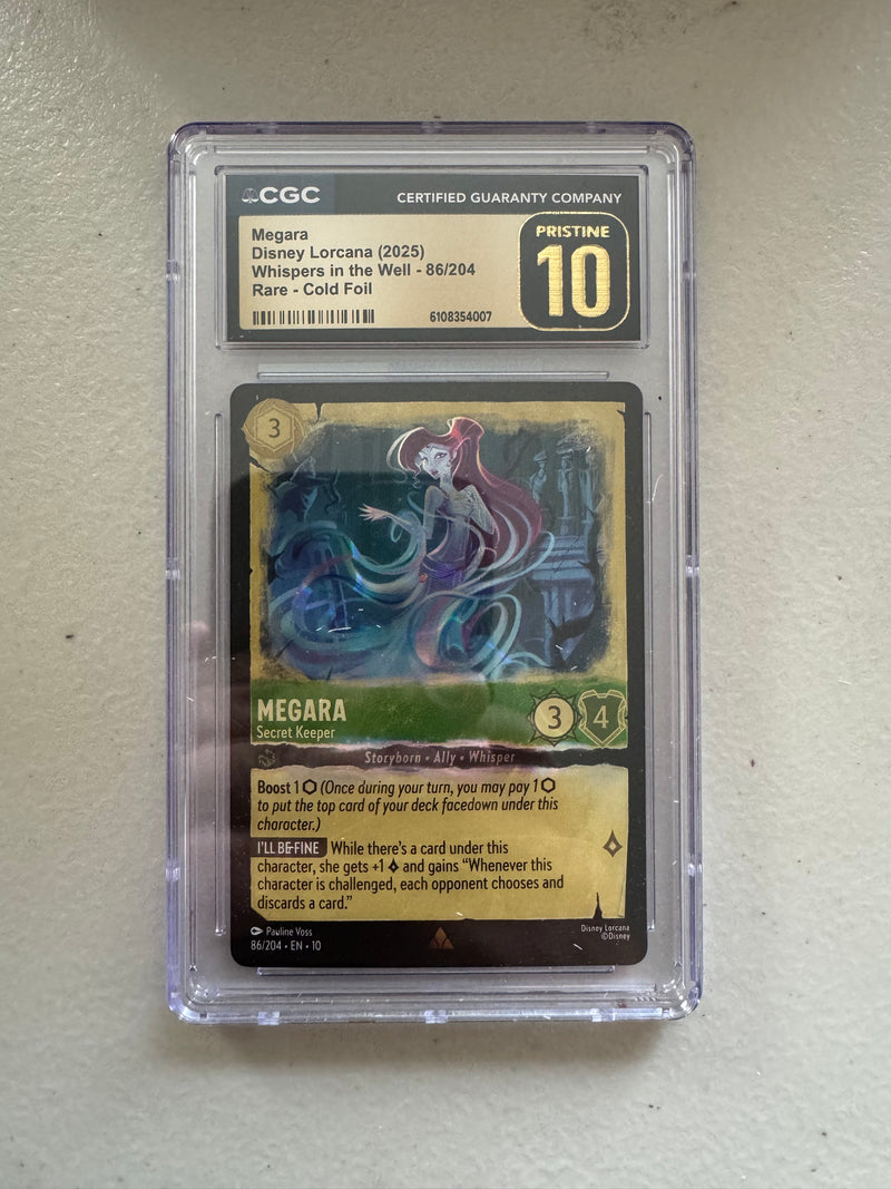 Disney Lorcana Megara Secret Keeper 86/204 Cold Foil – CGC Pristine 10 – Whispers in the Well