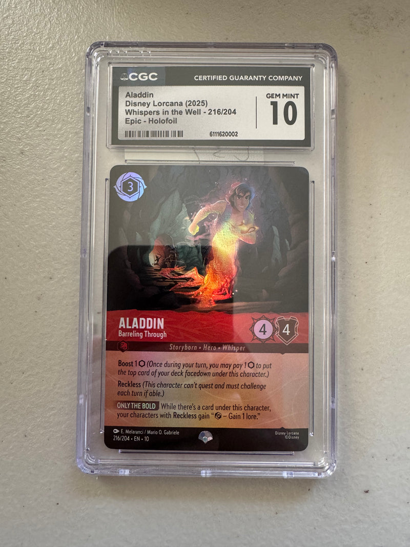 Disney Lorcana Aladdin – Barreling Through 216/204 Epic Holo – CGC 10 Gem Mint