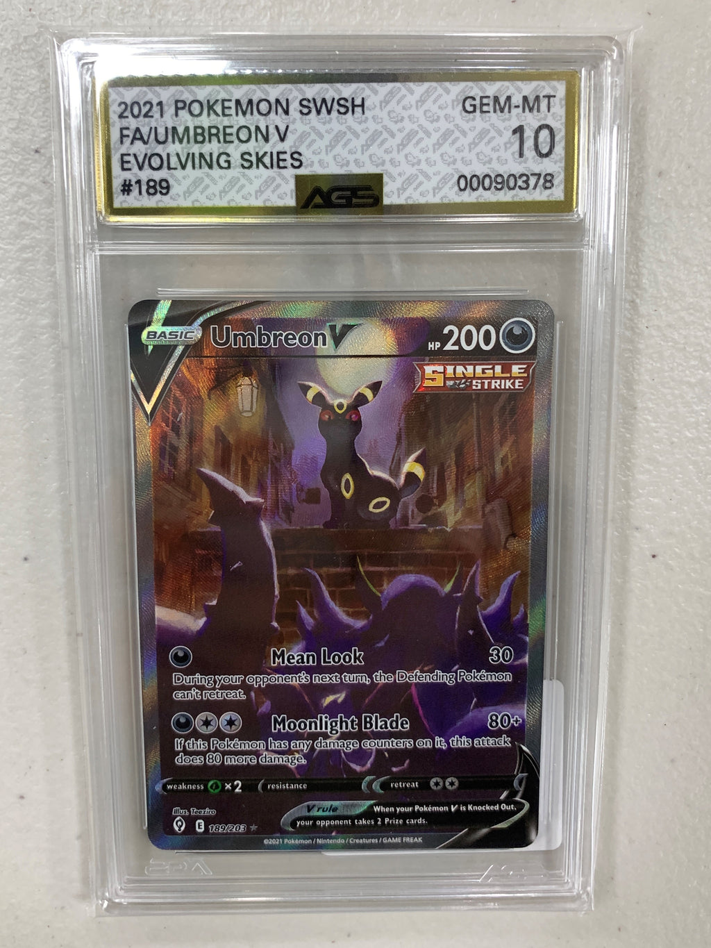 AGS Graded 2021 Pokemon Evolving Skies Umbreon V No.189 10 AGS Graded 2021 Pokemon Evolving Skies Umbreon V No.189 10
