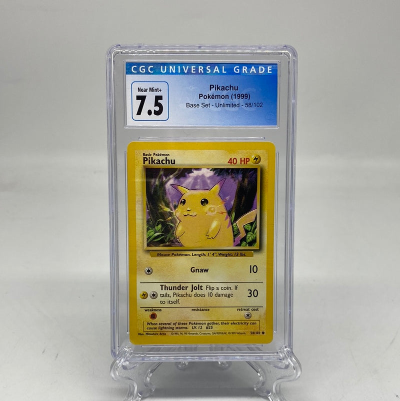Pikachu Base Set Unlimited 58/102 CGC 7.5