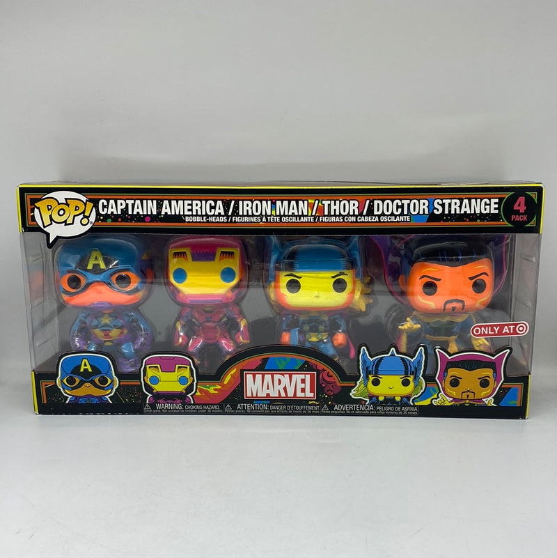 Funko Pop! Marvel: Captain America/Iron Man/Thor/Doctor Strange (Blacklight) (4 Pack) Bobble-Heads Target Exclusive DAMAGED