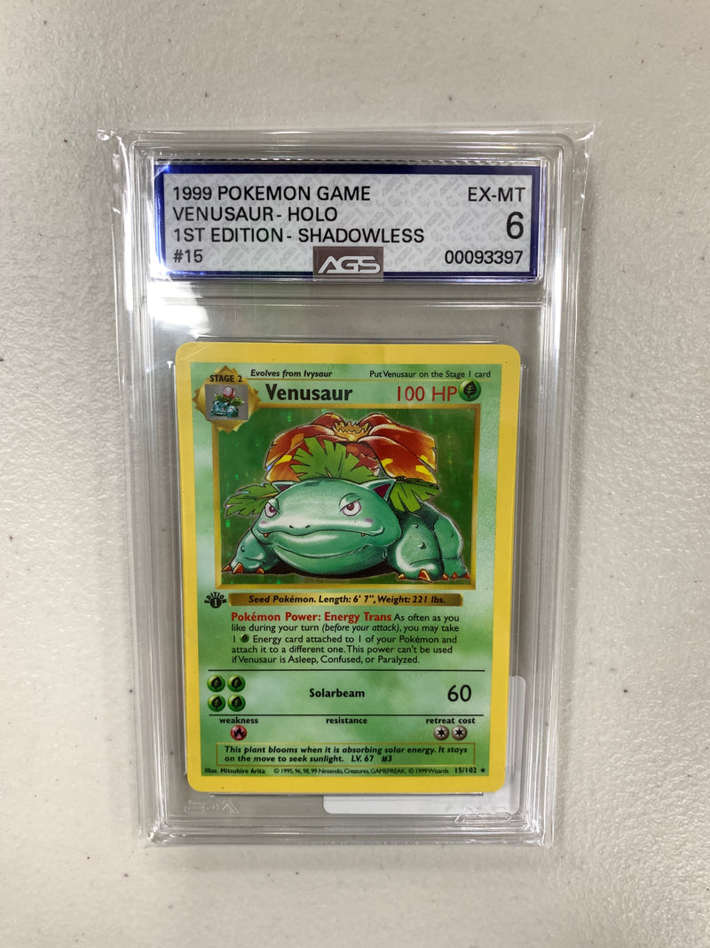 AGS Graded 1999 Pokemon 1st Edition Shadowless Venusaur Holo No.15 6