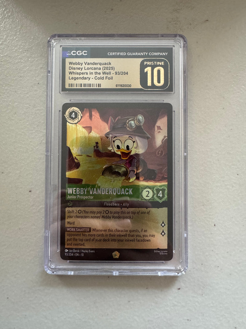 Disney Lorcana Webby Vanderquack 93/204 Legendary Cold Foil – CGC Pristine 10 – Whispers in the Well