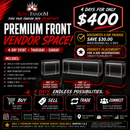 Premium Front Vendor Space (4-Day Event) – Two 4' Glass Display Cases & One 6' Glass Display Case