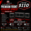 Thursday Premium Front Vendor Space One Day – Two 4' Glass Display Cases & One 6' Glass Display Case