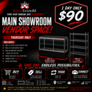 Thursday Main Room Vendor Space One Day Event – 6' Glass Display Case & 4-Tier Shelf Included