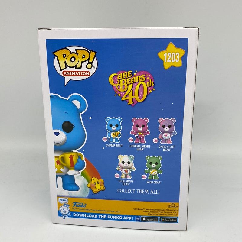 FunkoPop Animation Champ Bear 1203 Limited Flocked CHASE Edition Care Bears 40th