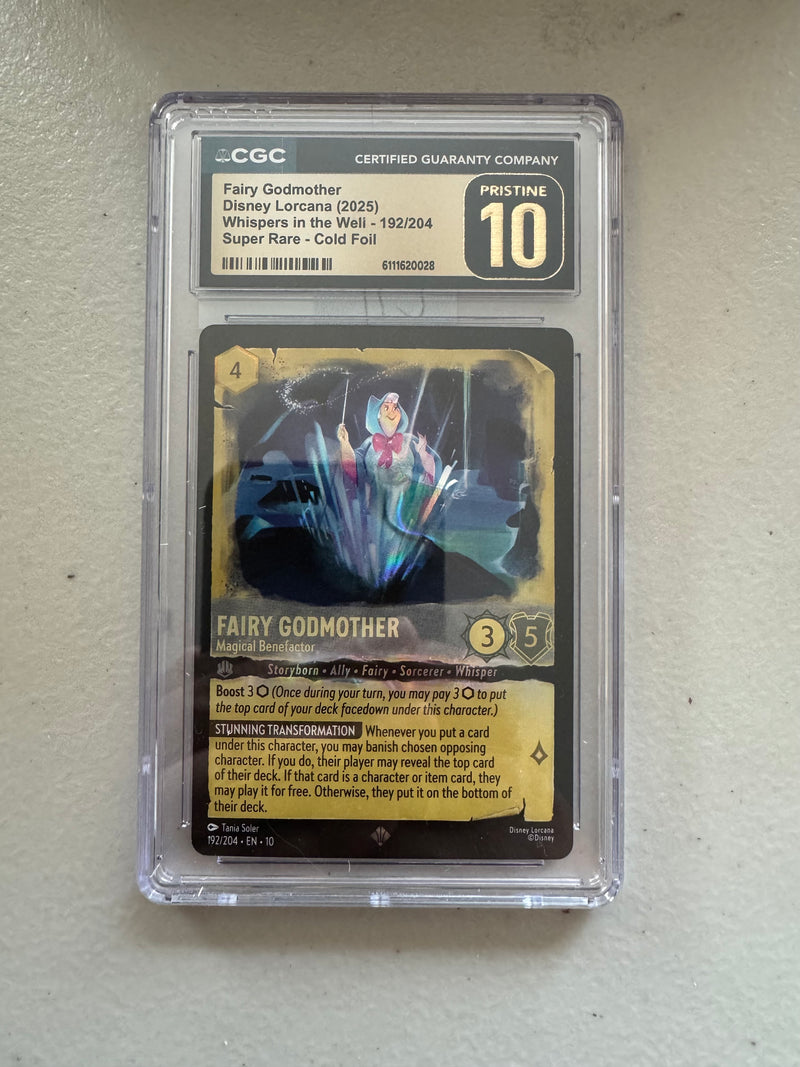 Disney Lorcana Fairy Godmother 192/204 Cold Foil Super Rare – CGC Pristine 10 – Whispers in the Well