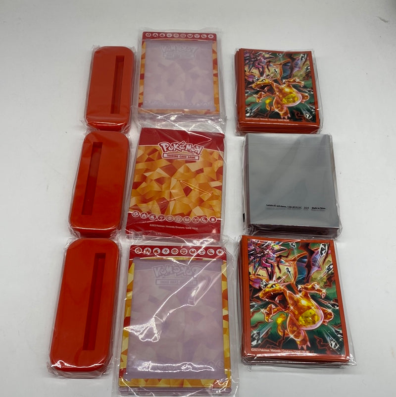 Pokémon Charizard ex Magnetic Card Holder Stand And 65x Card Sleeves New Unused set of 3