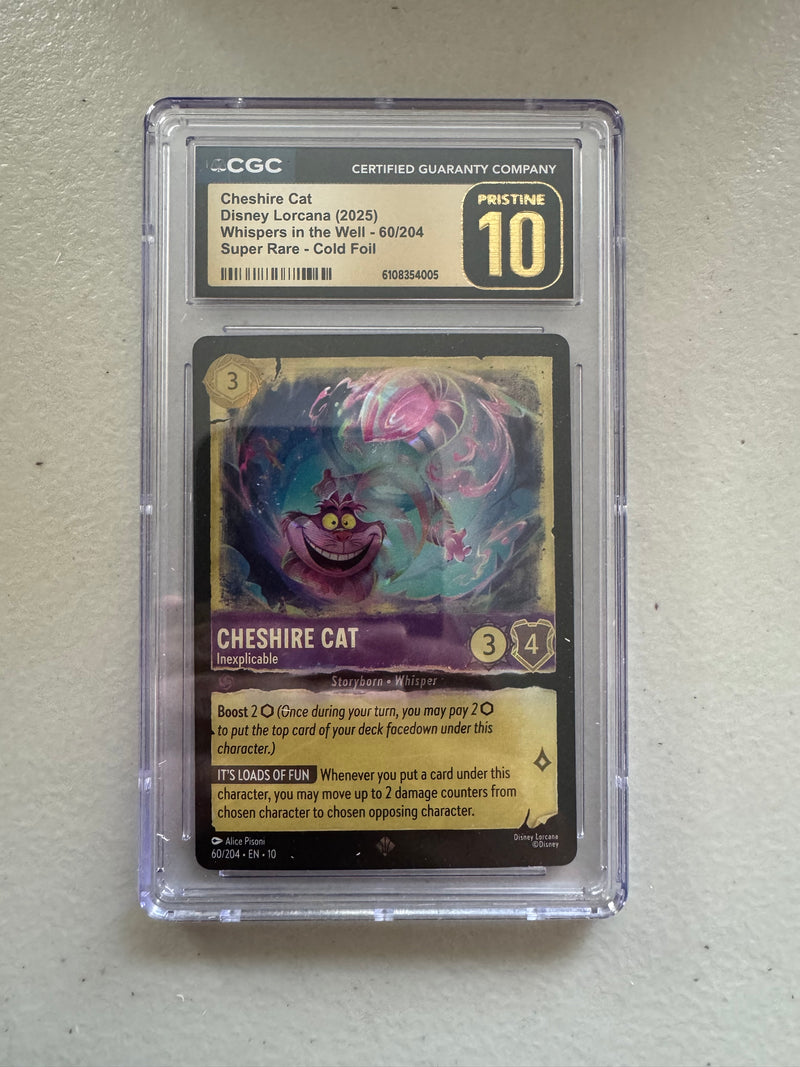 Disney Lorcana Cheshire Cat Inexplicable 60/204 Cold Foil – CGC Pristine 10 – Whispers in the Well