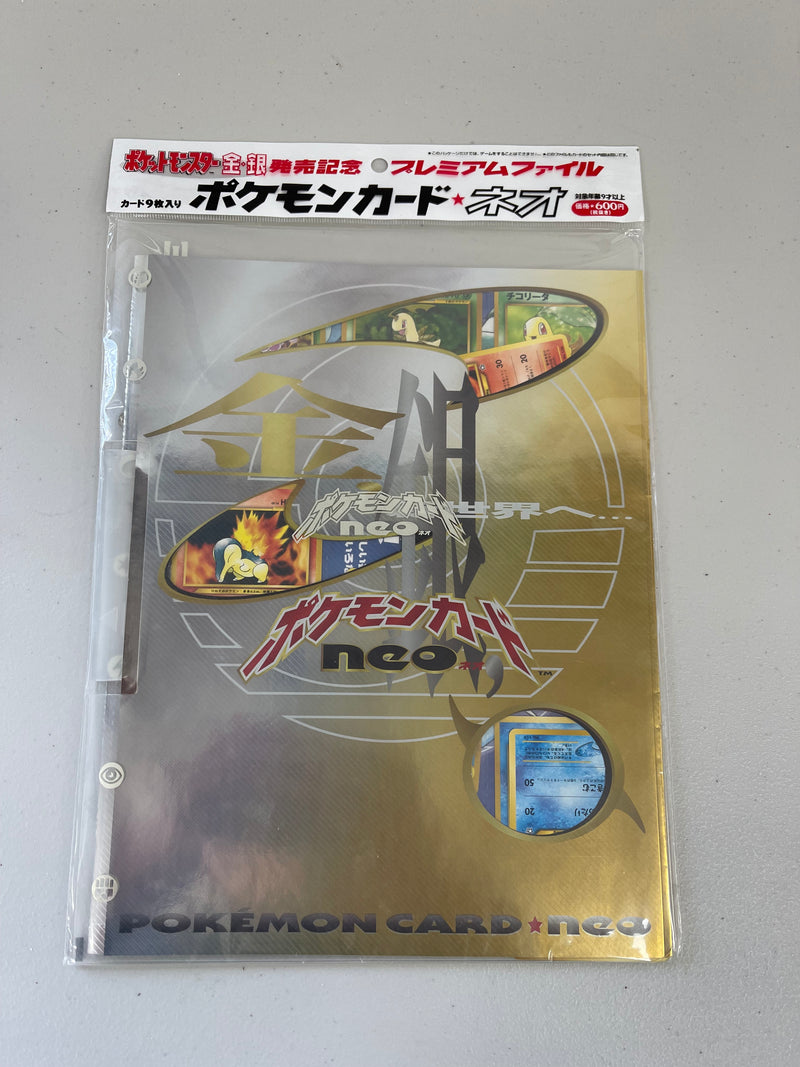 New Factory Sealed 1999 Japanese Pokémon Neo Genesis PROMO, 9 Cards, Binder, Premium File-1