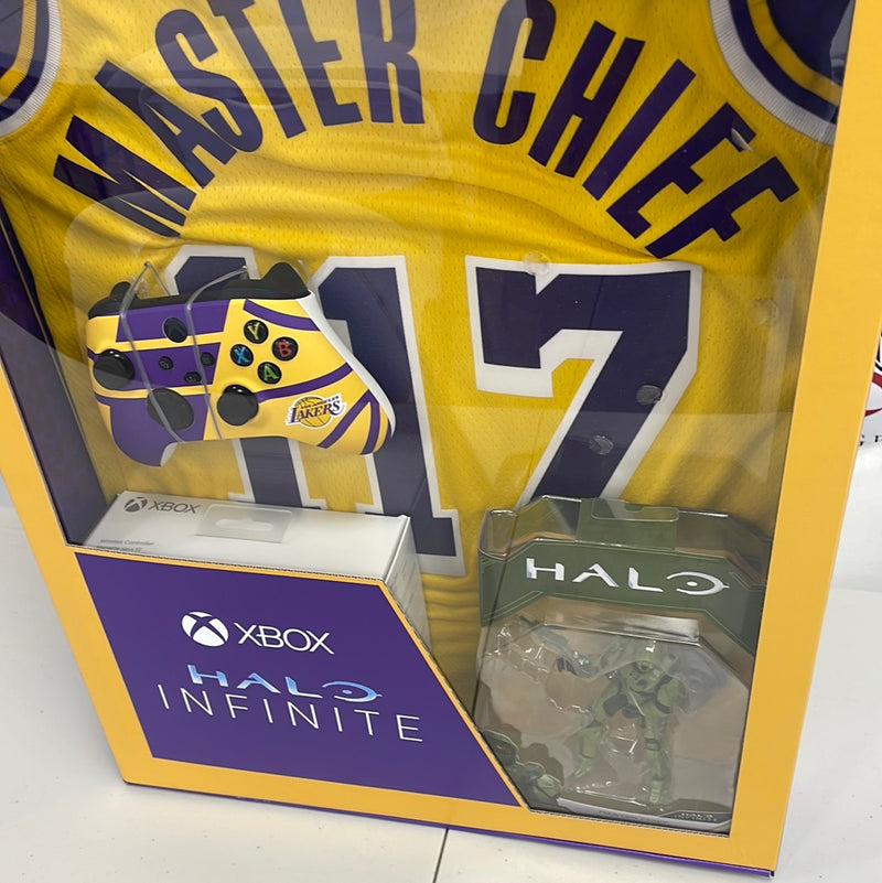 Xbox Halo Infinite x Lakers 117 Bundle xBox Controller Exclusive Halo Figure and Authentic Master Chief Jersey