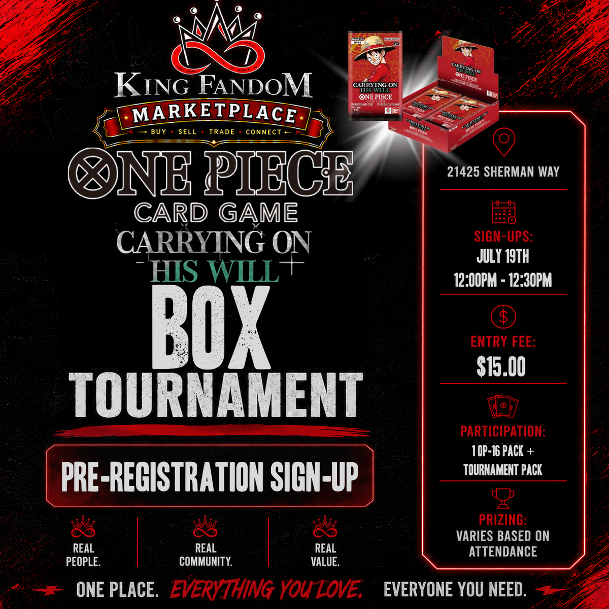 July 19th - One Piece: Carrying On His Will Box Tournament PRE-REGISTRATION