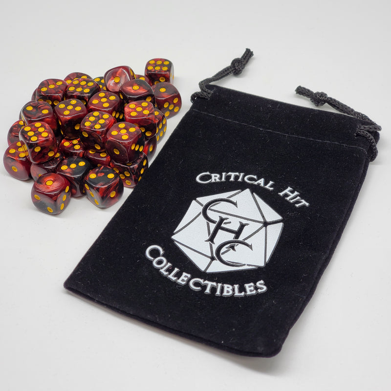 Critical Hit Collectibles - Fusion Black/Red Polyhedral D6 Dice with Gold Numbers - (36-Pack)
