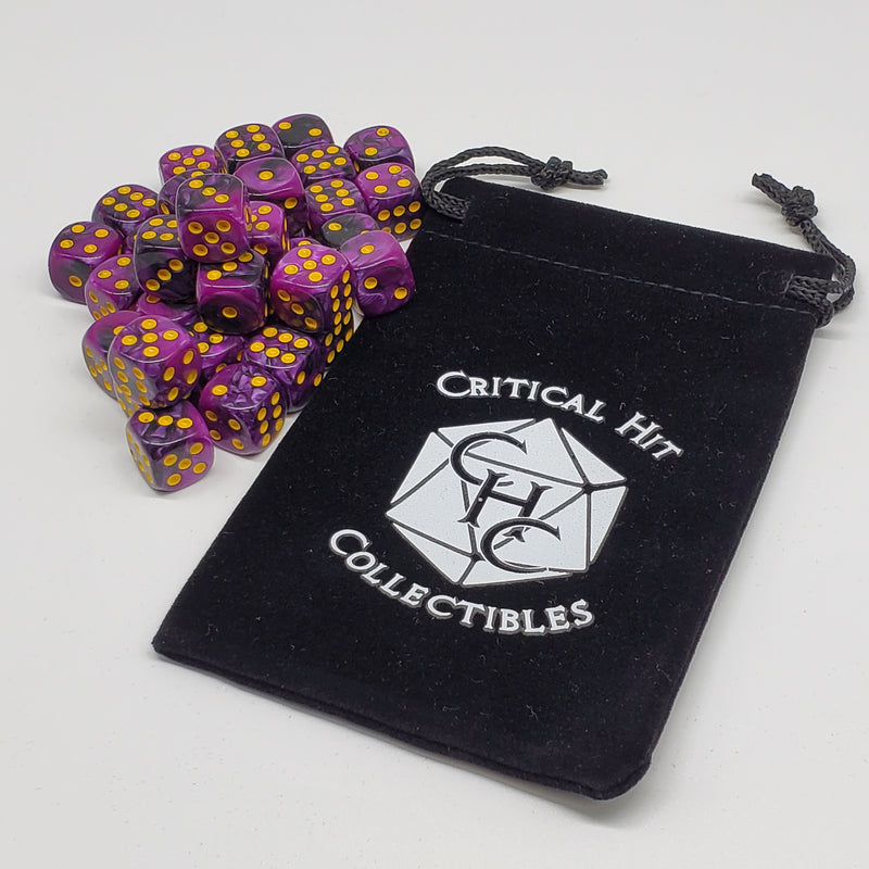 Critical Hit Collectibles - Fusion Black/Purple Polyhedral D6 Dice with Gold Numbers - (36-Pack)