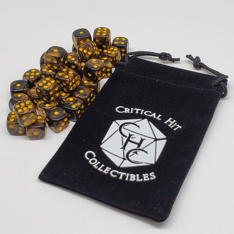 Critical Hit Collectibles - Fusion Black/Gold Polyhedral D6 Dice with Gold Numbers - (36-Pack)
