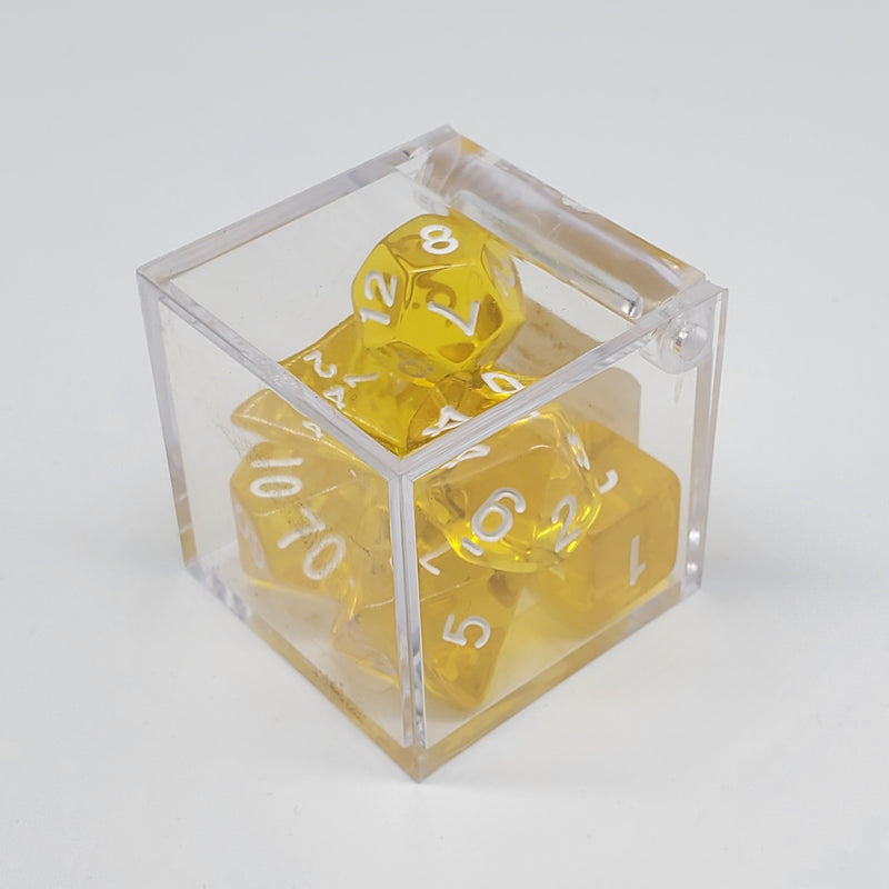 Critical Hit Collectibles - Transparent Yellow Polyhedral Dice with White Numbers - (7-Pack)