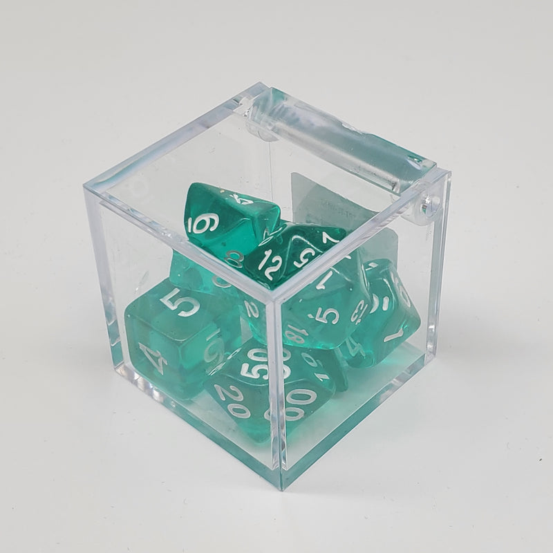 Critical Hit Collectibles - Transparent Teal Polyhedral Dice with White Numbers - (7-Pack)