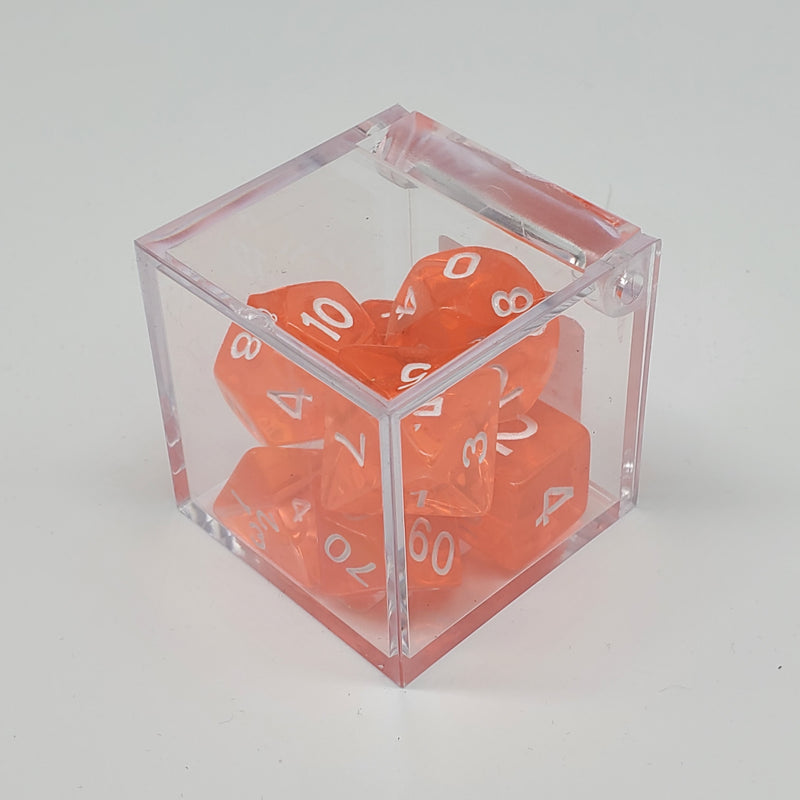 Critical Hit Collectibles - Transparent Orange Polyhedral Dice with White Numbers - (7-Pack)