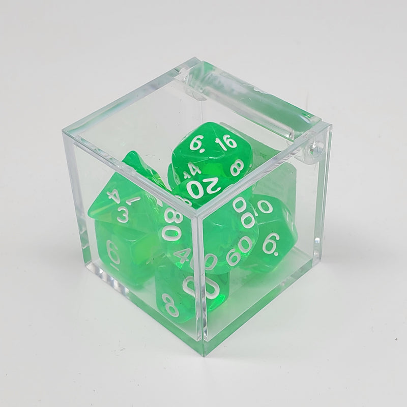 Critical Hit Collectibles - Transparent Green Polyhedral Dice with White Numbers - (7-Pack)