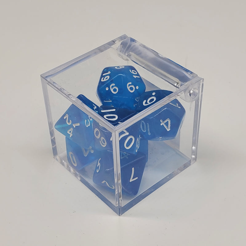 Critical Hit Collectibles - Transparent Blue Polyhedral Dice with White Numbers - (7-Pack)
