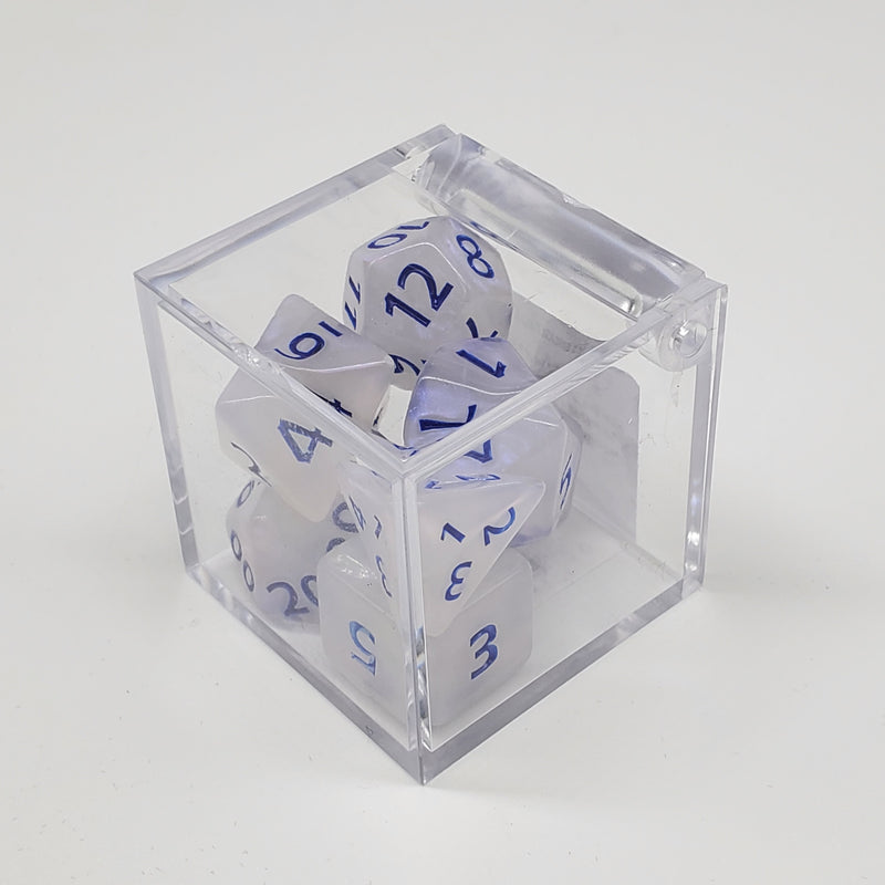 Critical Hit Collectibles - Glitter Silver Blue Polyhedral Dice with Blue Numbers - (7-Pack)