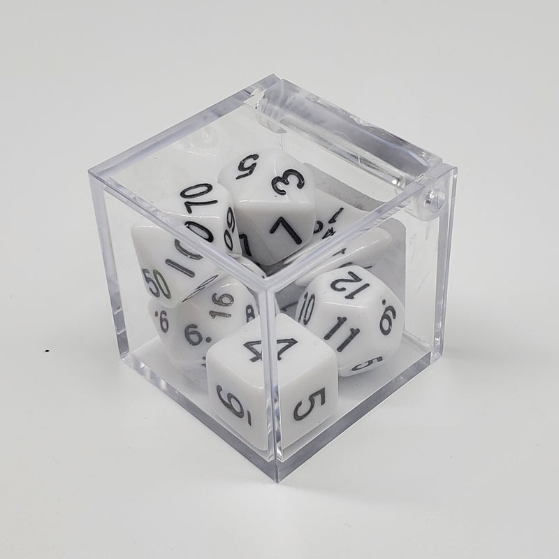 Critical Hit Collectibles - Opaque White Polyhedral Dice with Black Numbers - (7-Pack)