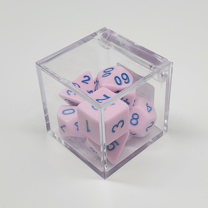 Critical Hit Collectibles - Opaque Pink Polyhedral Dice with Blue Numbers - (7-Pack)