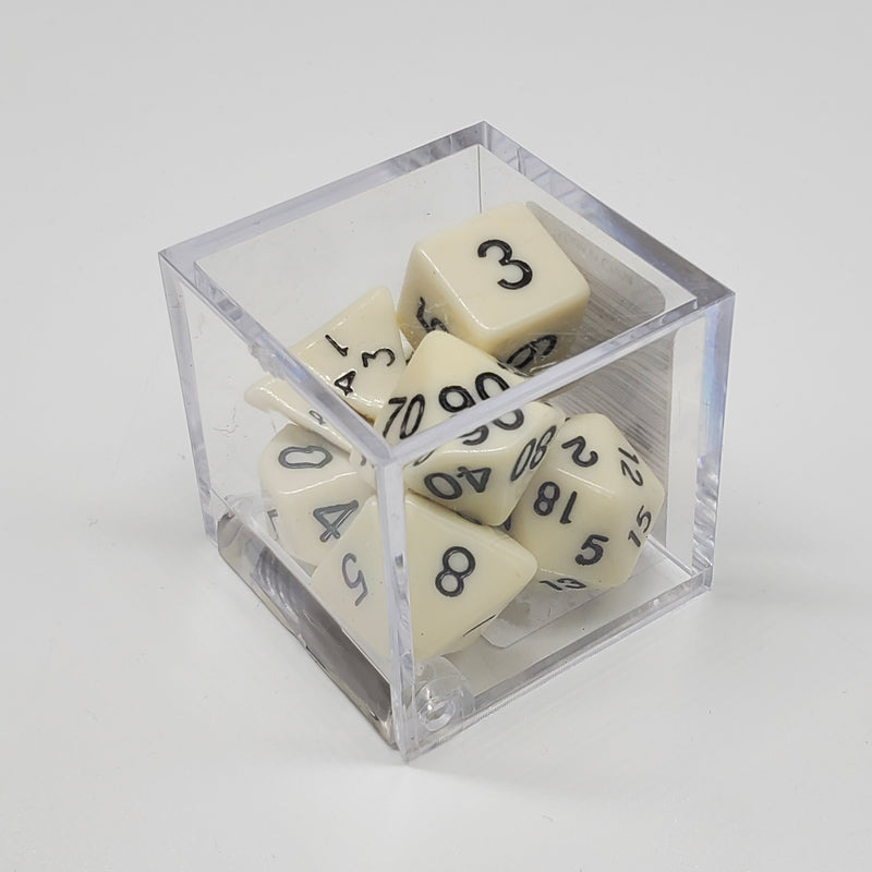 Critical Hit Collectibles - Opaque Ivory Polyhedral Dice with Black Numbers - (7-Pack)