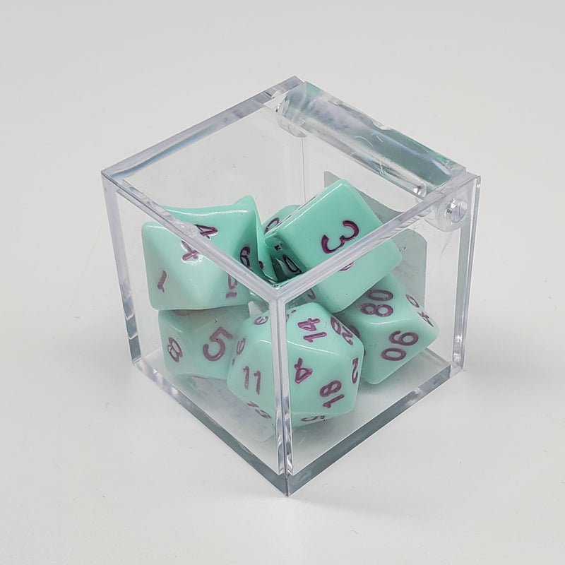 Critical Hit Collectibles - Opaque Green Polyhedral Dice with Pink Numbers - (7-Pack)