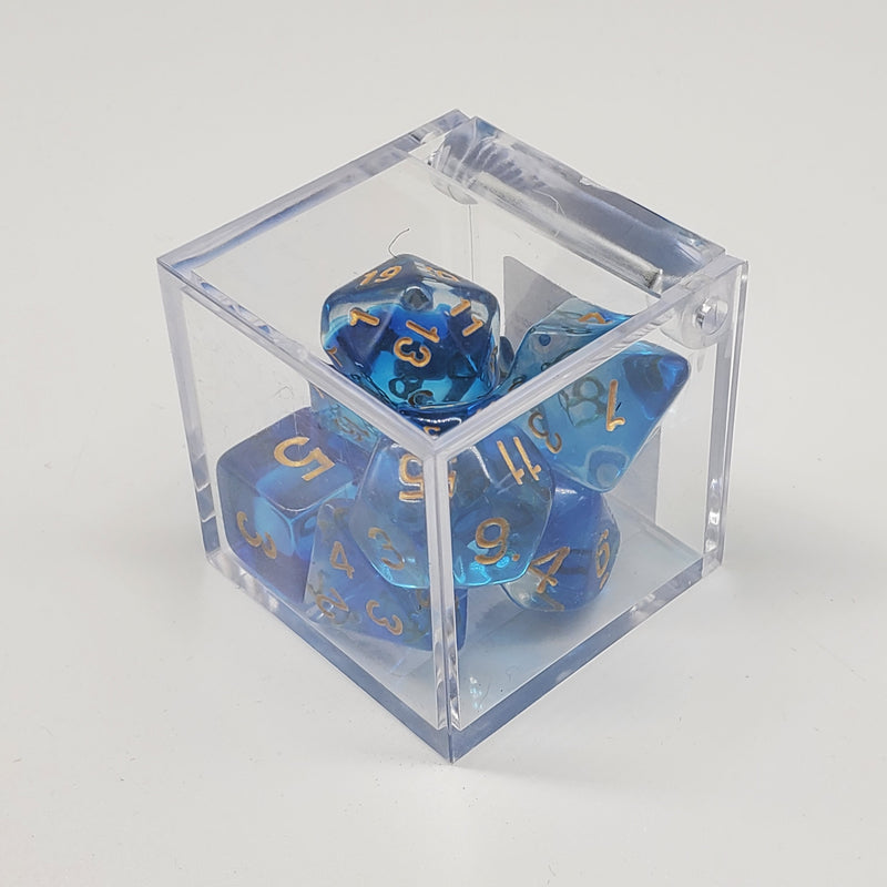 Critical Hit Collectibles - Nebula Blue Polyhedral Dice with Gold Numbers - (7-Pack)