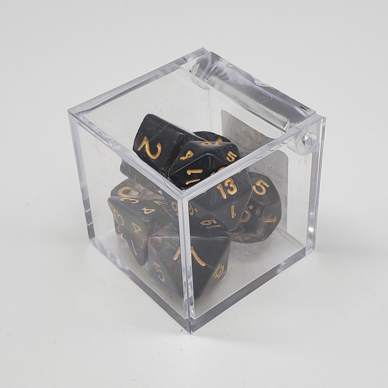 Critical Hit Collectibles - Nebula Black Polyhedral Dice with Gold Numbers - (7-Pack)
