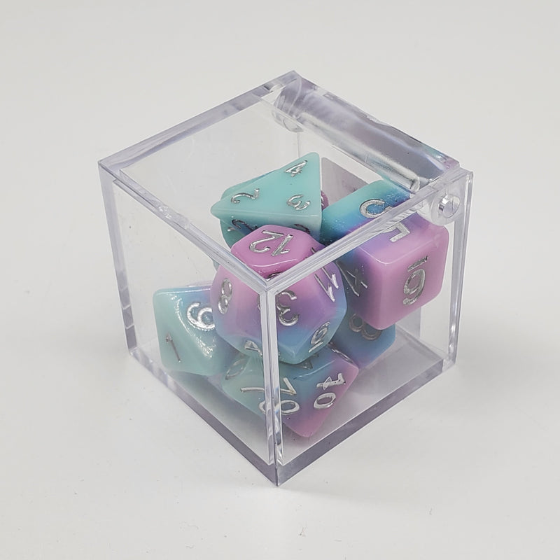 Critical Hit Collectibles - Multi-layer Light Blue/Blue/Purple Polyhedral Dice with Silver Numbers - (7-Pack)