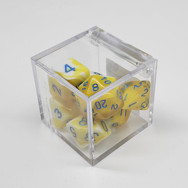 Critical Hit Collectibles - Milky Yellow Polyhedral Dice with Blue Numbers - (7-Pack)