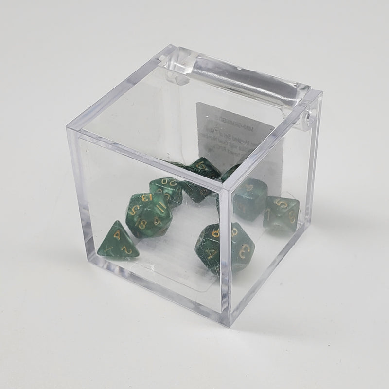 Critical Hit Collectibles - Marbled Green Mini-Polyhedral Dice with Gold Numbers - (7-Pack)