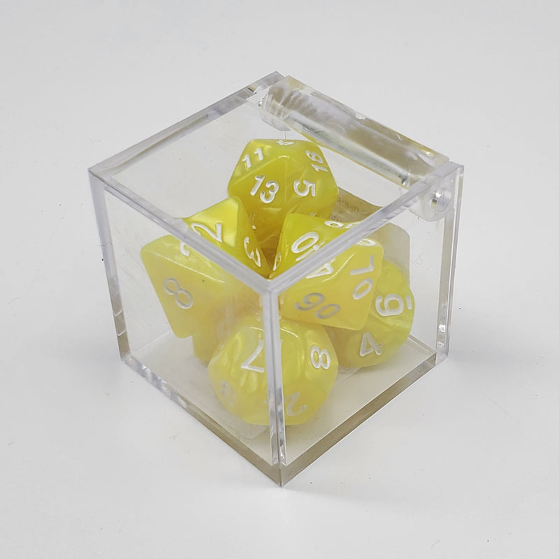 Critical Hit Collectibles - Marbled Yellow Polyhedral Dice with White Numbers - (7-Pack)
