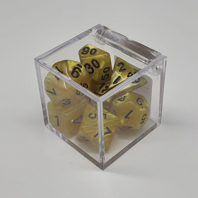 Critical Hit Collectibles - Marbled Yellow Polyhedral Dice with Black Numbers - (7-Pack)