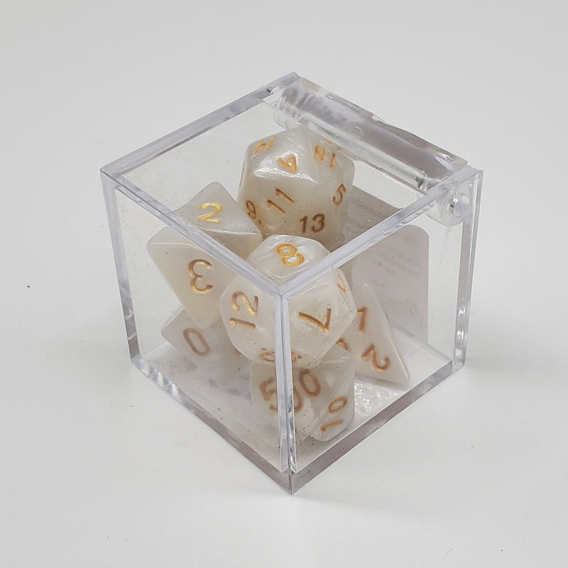 Critical Hit Collectibles - Marbled White Polyhedral Dice with Gold Numbers - (7-Pack)