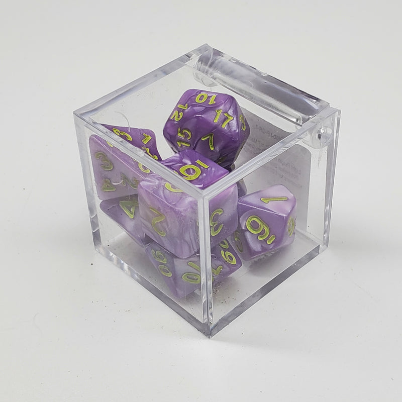 Critical Hit Collectibles - Marbled Light Purple Polyhedral Dice with Green Numbers - (7-Pack)