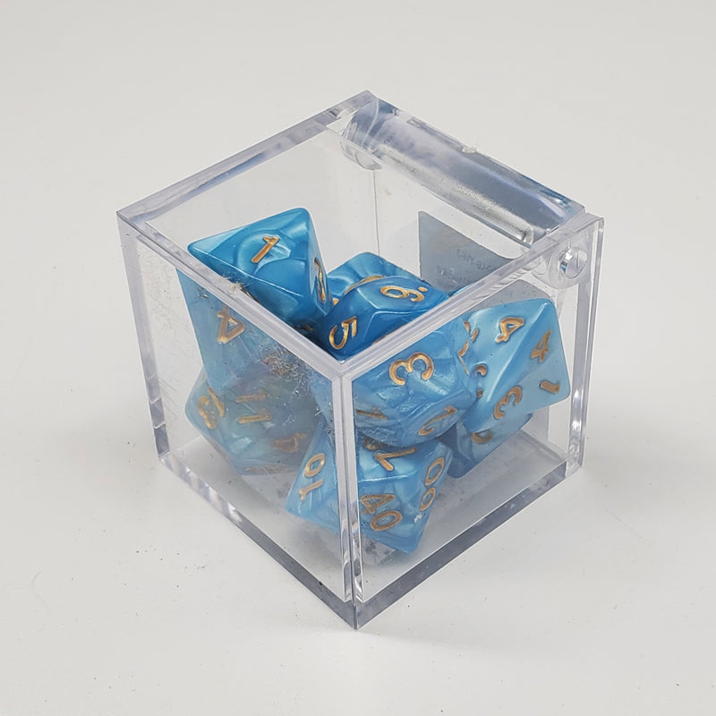Critical Hit Collectibles - Marbled Light Blue Polyhedral Dice with Yellow Numbers - (7-Pack)