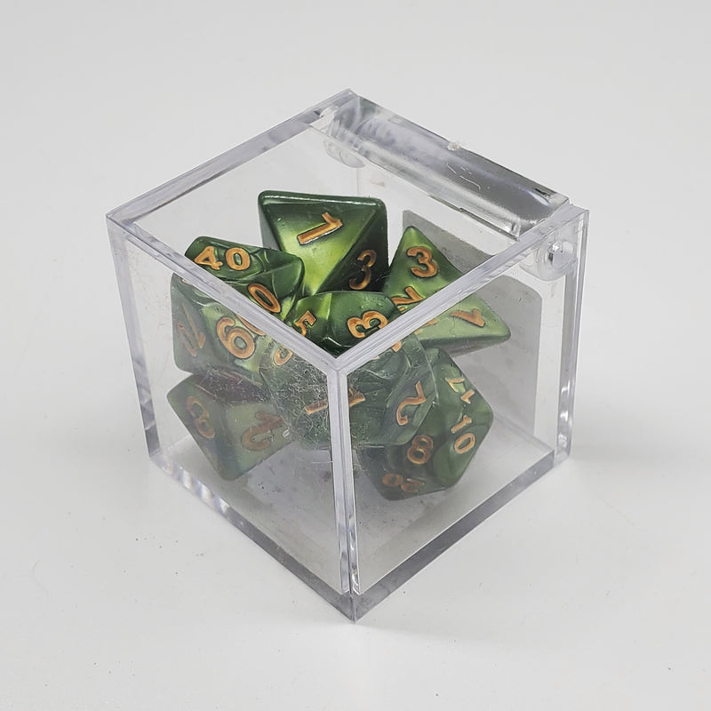 Critical Hit Collectibles - Marbled Grass Green Polyhedral Dice with Gold Numbers - (7-Pack)