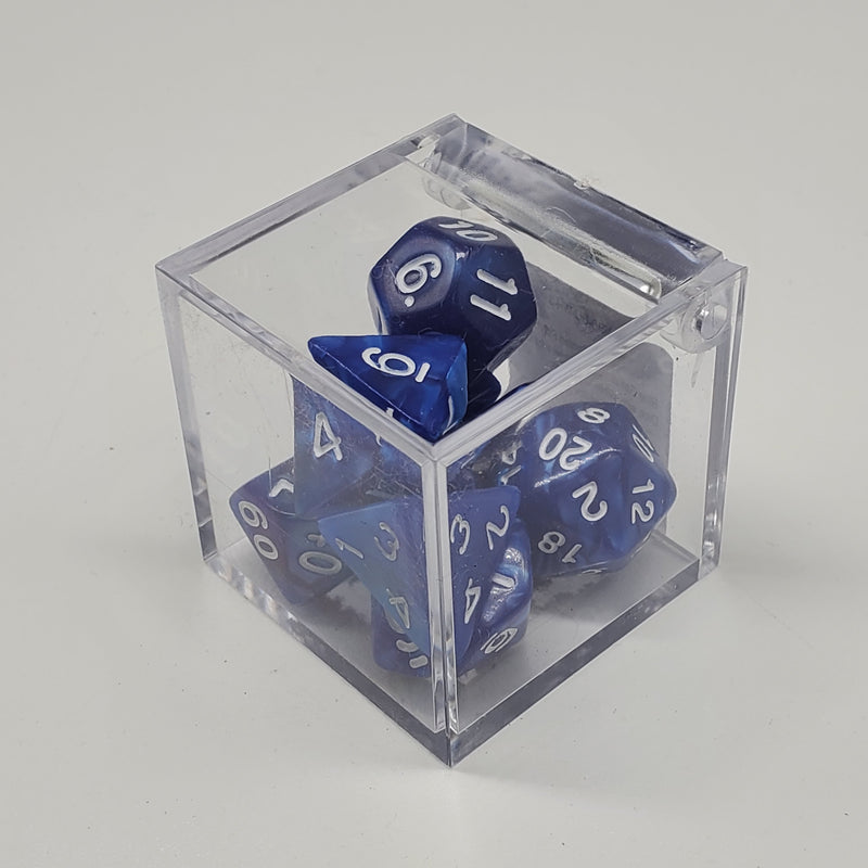 Critical Hit Collectibles - Marbled Blue Polyhedral Dice with White Numbers - (7-Pack)