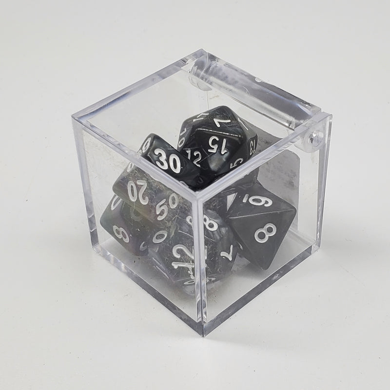 Critical Hit Collectibles - Marbled Black Polyhedral Dice with White Numbers - (7-Pack)