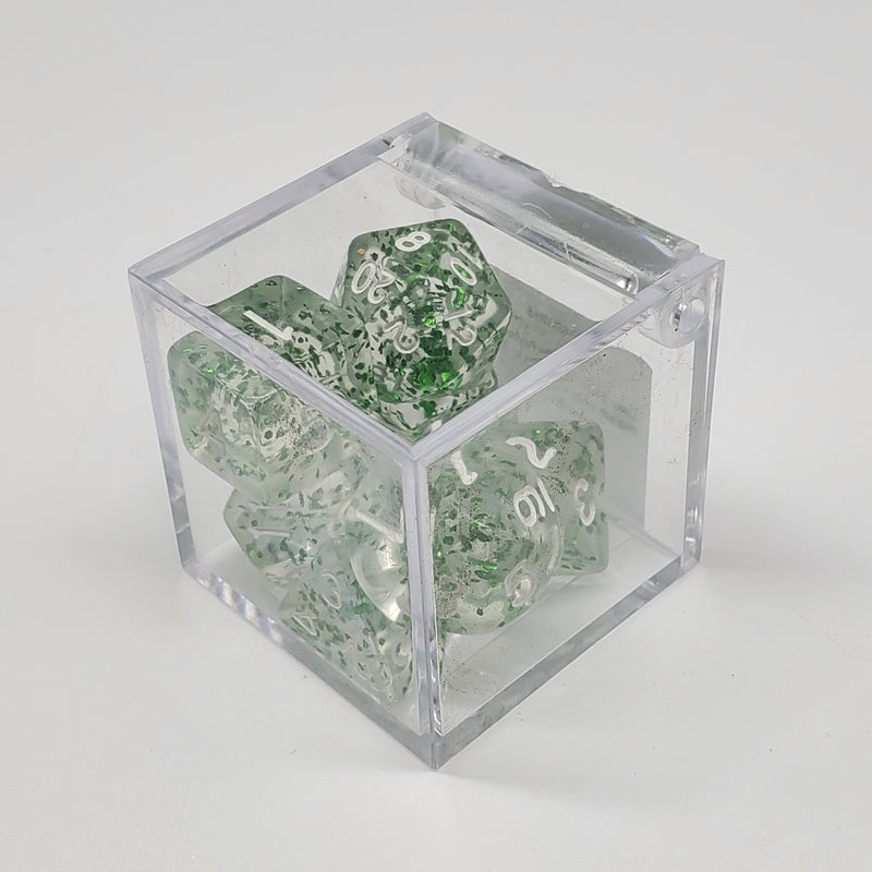 Critical Hit Collectibles - Glitter Green Polyhedral Dice with White Numbers - (7-Pack)