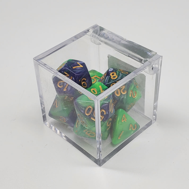 Critical Hit Collectibles - Fusion Green/Purple Polyhedral Dice with Gold Numbers - (7-Pack)